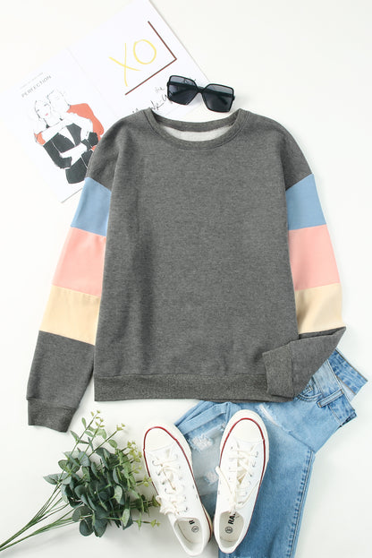 Gray Colorblock Long Sleeve Pullover Sweatshirt