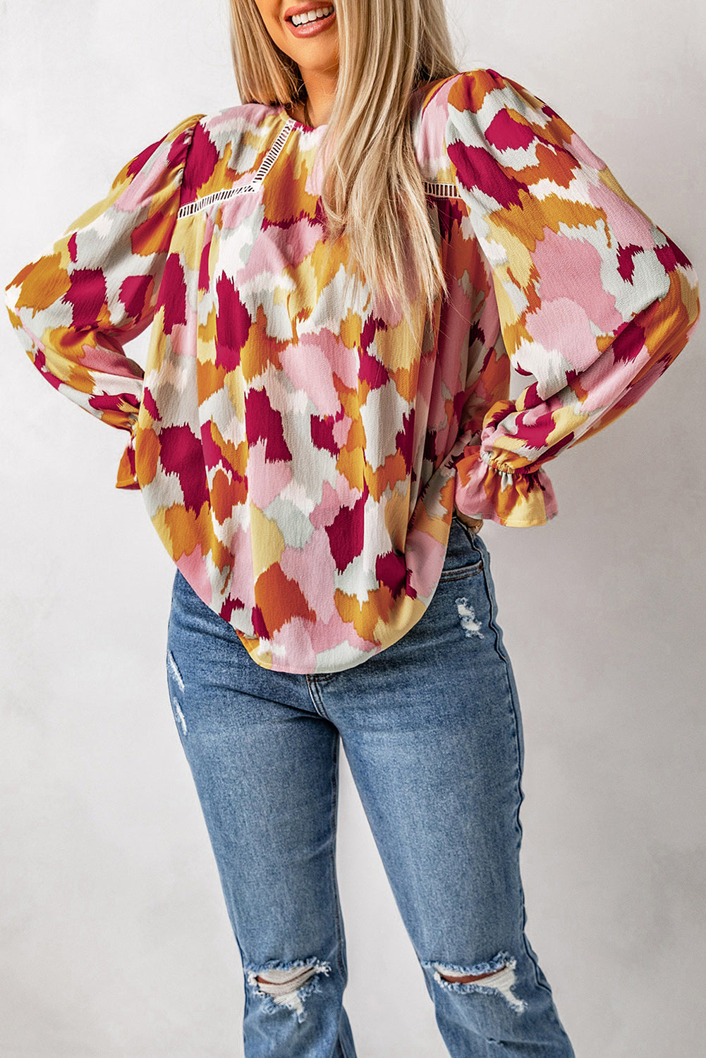 Multicolor Abstract Printed Long Sleeve Blouse