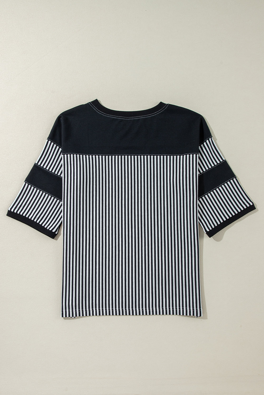 Black white Striped Patchwork 3/4 Sleeve Casual Top