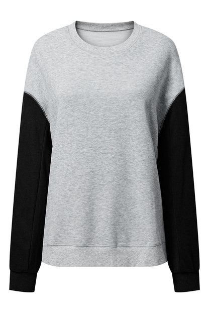 Gray Two Tone Patchwork Drop Shoulder Pullover Sweatshirt