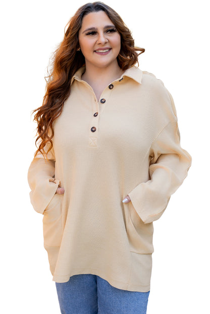 Jet Stream Plus Size Thermal Waffle Knit Henley Tunic Top