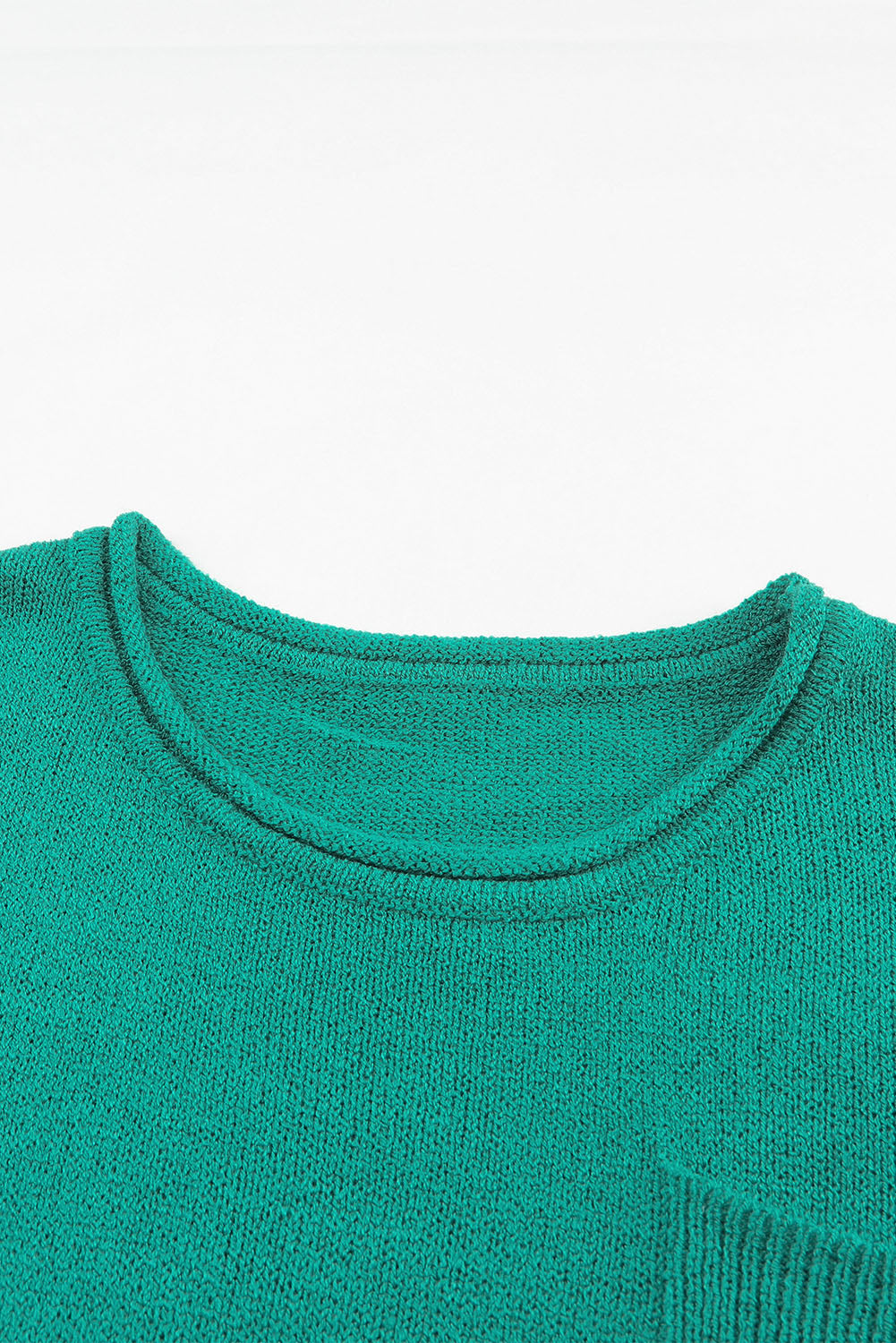 Green Solid Color Off Shoulder Rib Knit Sweater with Pocket