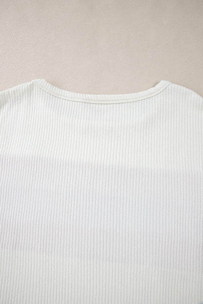 White Corded Exposed Seam Knit Patchwork Drop Sleeve Top