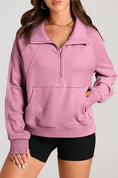 Valerian Quarter Zip Stand Neck Kangaroo Pocket Sweatshirt