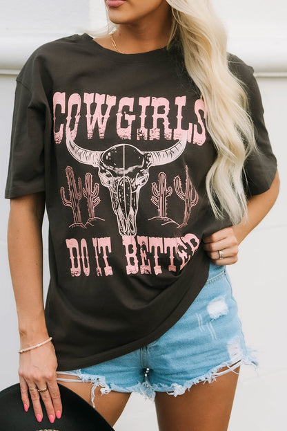 Gray COWGIRLS DO IT BETTER Graphic Print Oversized T Shirt