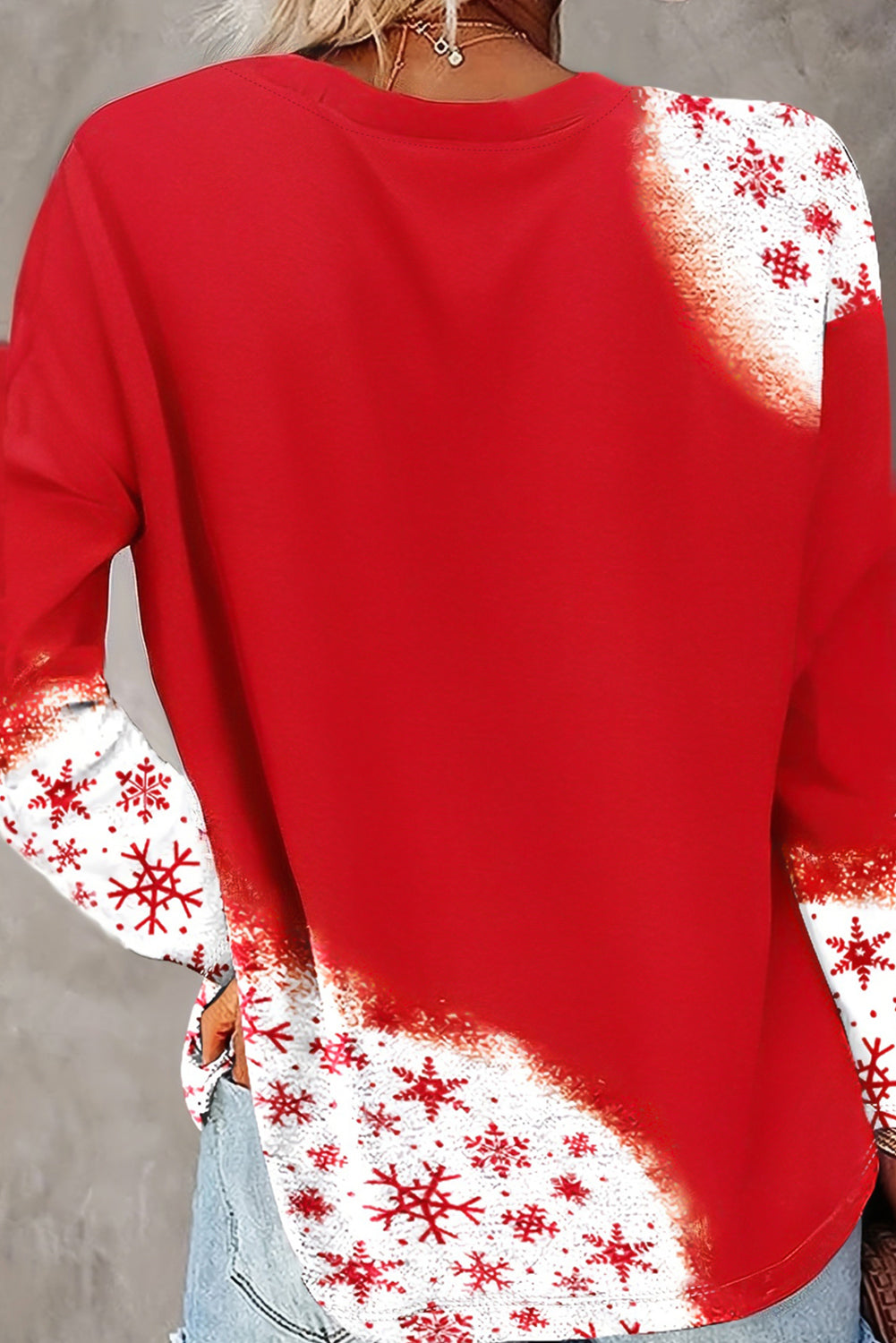 Fiery Red Snowflake Bleached Print Long Sleeve T-Shirt