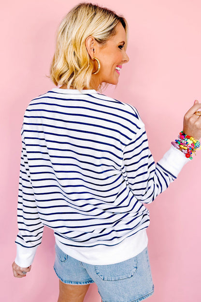 Blue Stripe Chenille FIRECRACKER Embroidered Sweatshirt