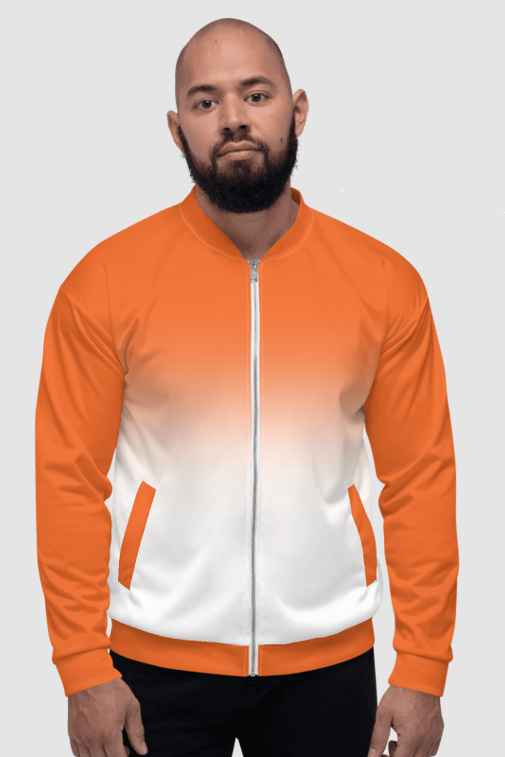 Orange White Gradient Print Men's Lightweight Bomber Jacket