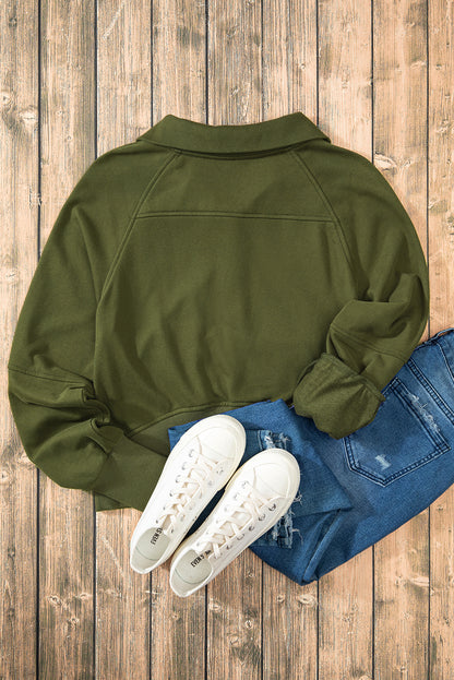 Moss Green Quarter Zip Stand Neck Kangaroo Pocket Sweatshirt