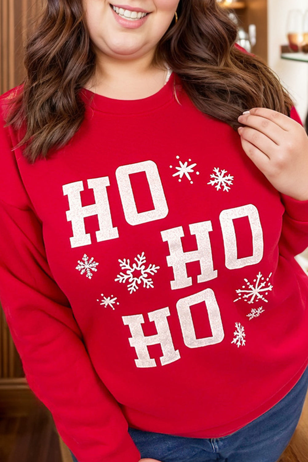 Fiery Red Christmas Ho Ho Ho Graphic Plus Size Sweatshirt