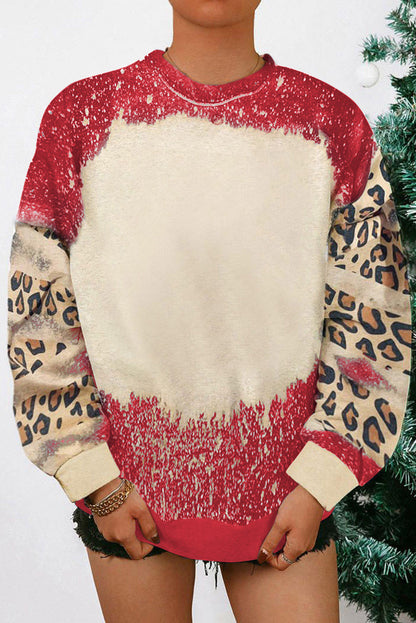 Fiery Red Tie Dye Leopard Drop Shoulder Sweatshirt