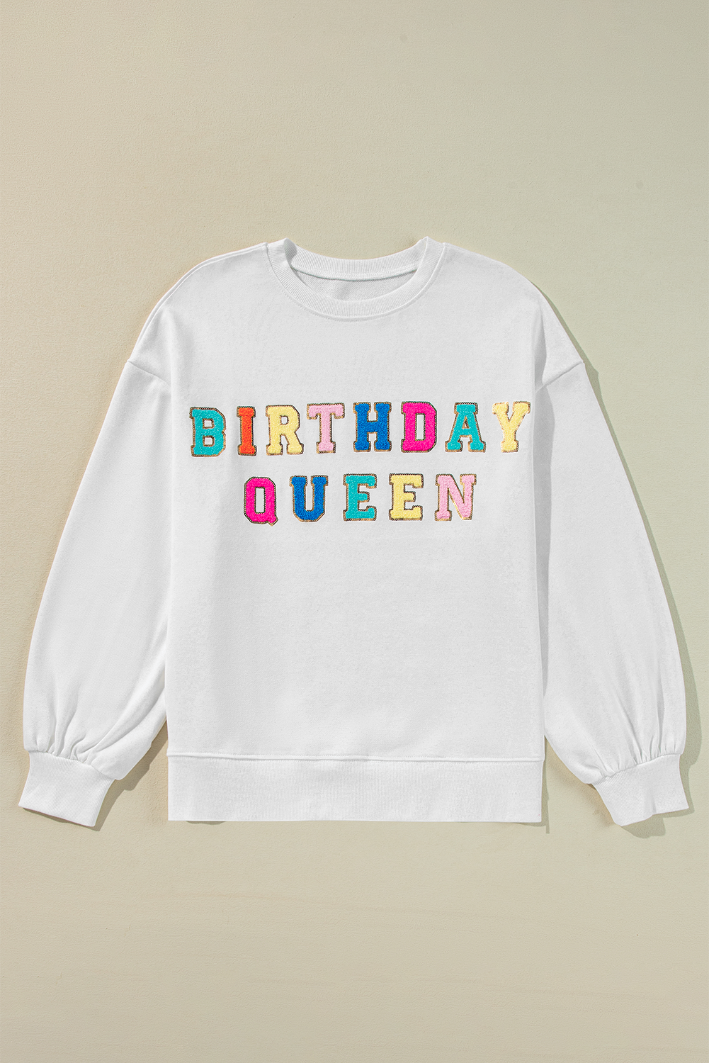 White BIRTHDAY QUEEN Graphic Balloon Sleeve Sweatshirt