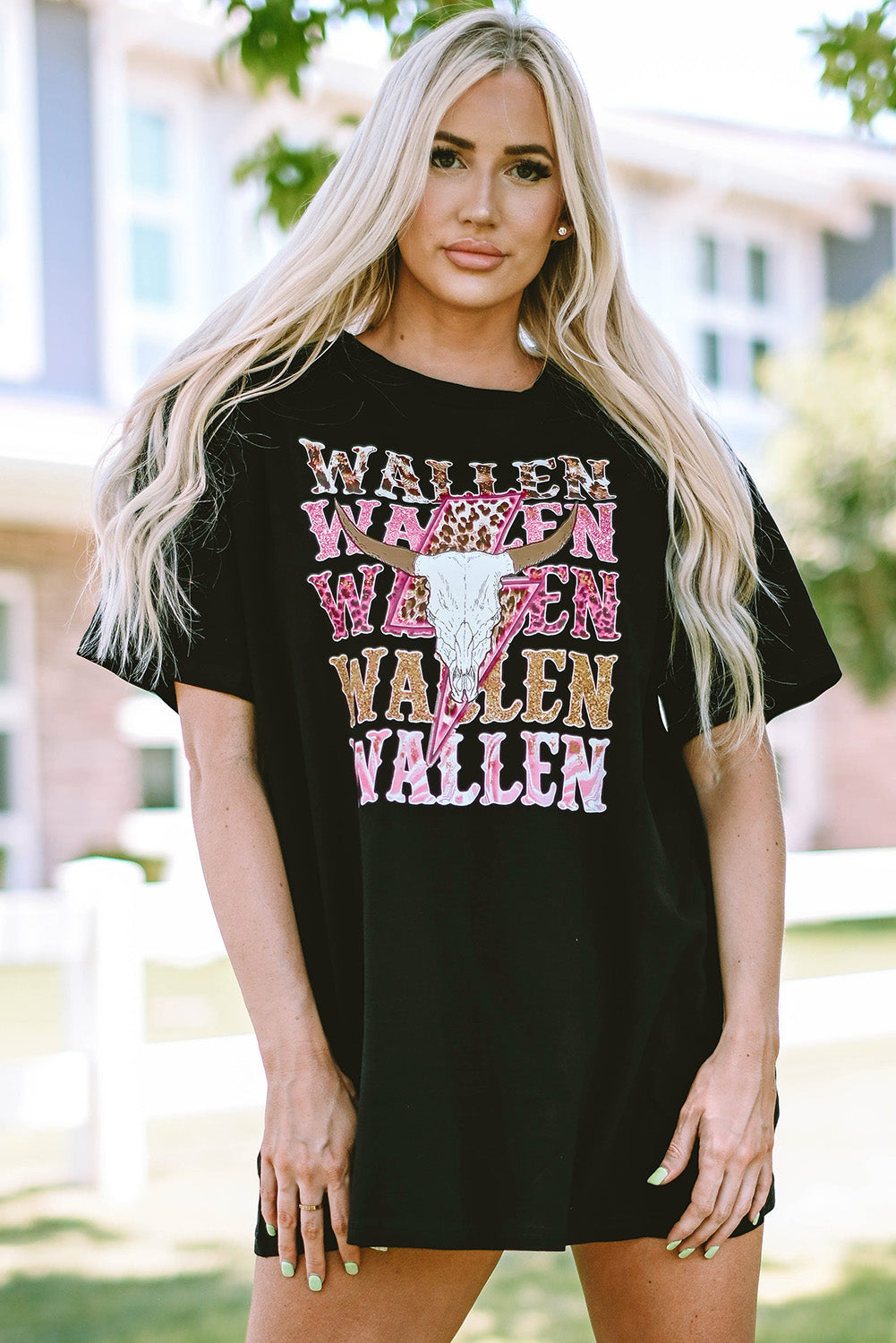 Black WALLEN Cowskull Graphic Oversized Tee