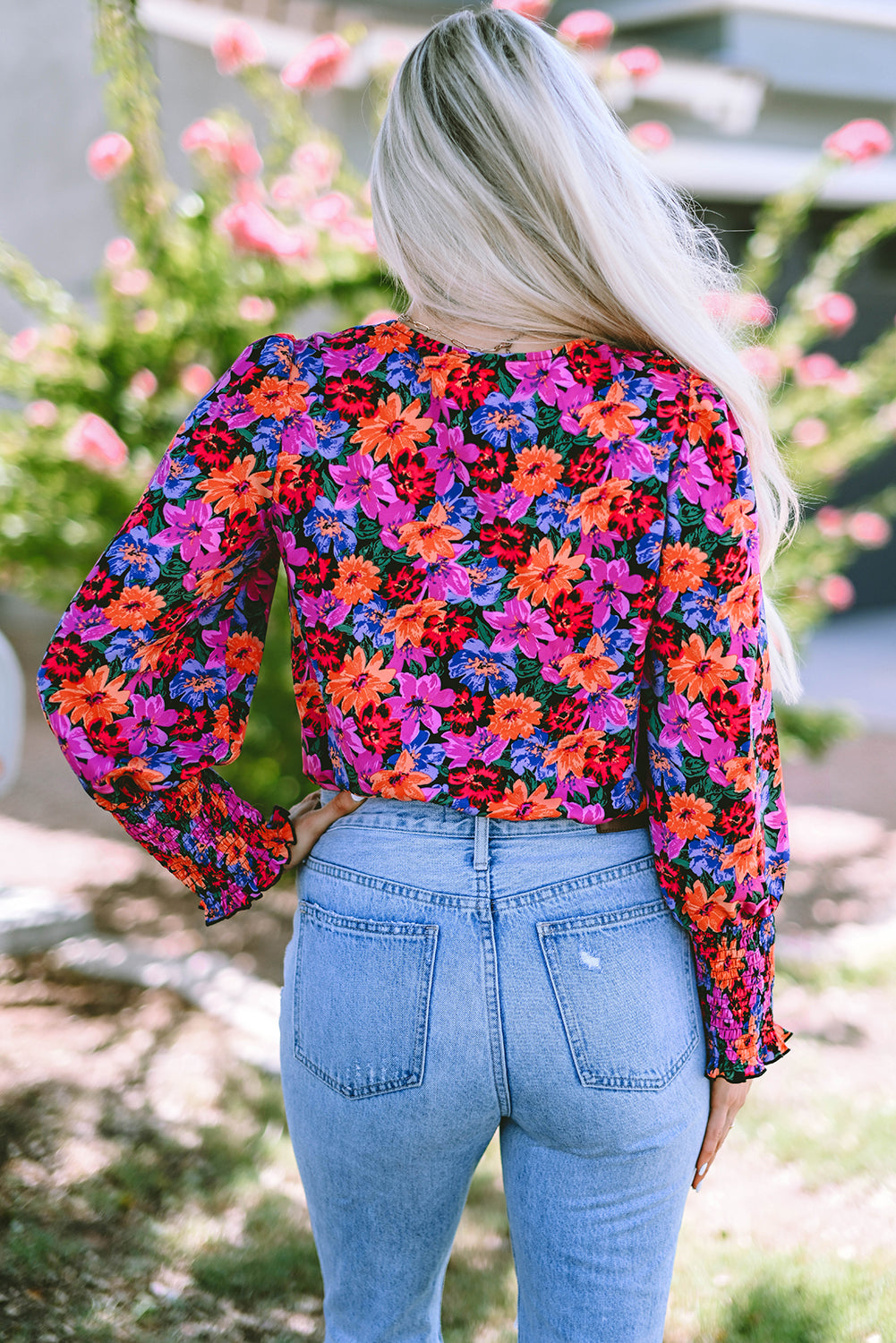 Floral Print Wrap V Neck Long Sleeve Bodysuit