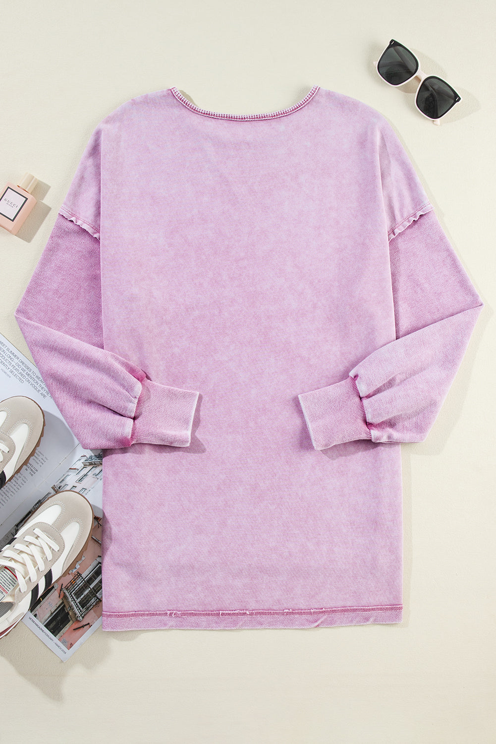 Orchid Petal Mineral Wash Drop Shoulder Pullover Sweatshirt