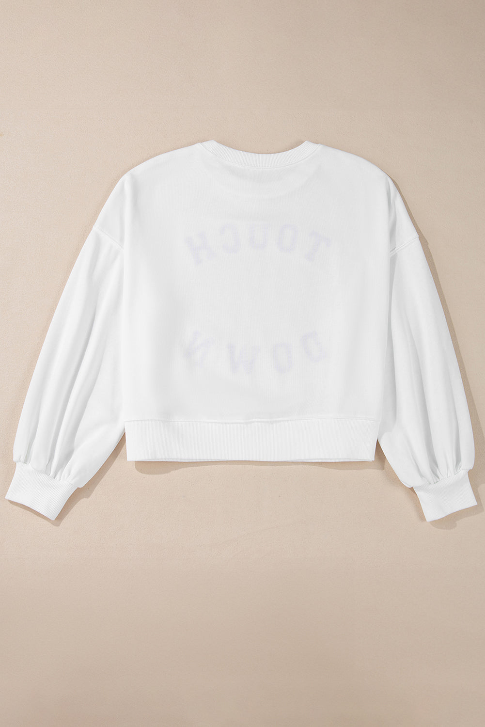 White TOUCH DOWN Football Graphic Pullover Sweatshirt