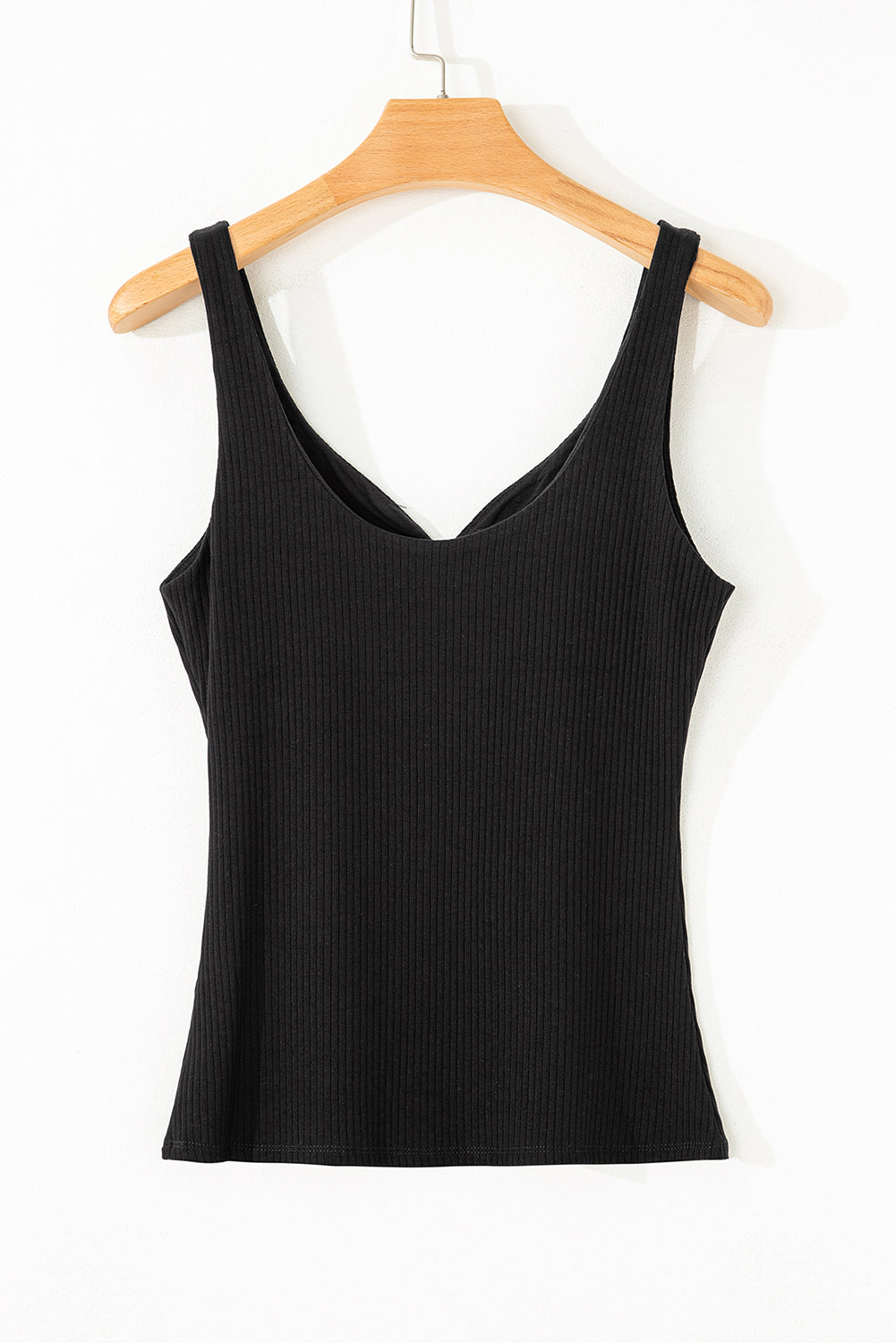 Black Sexy V Neck Ribbed Knit Sleeveless Top