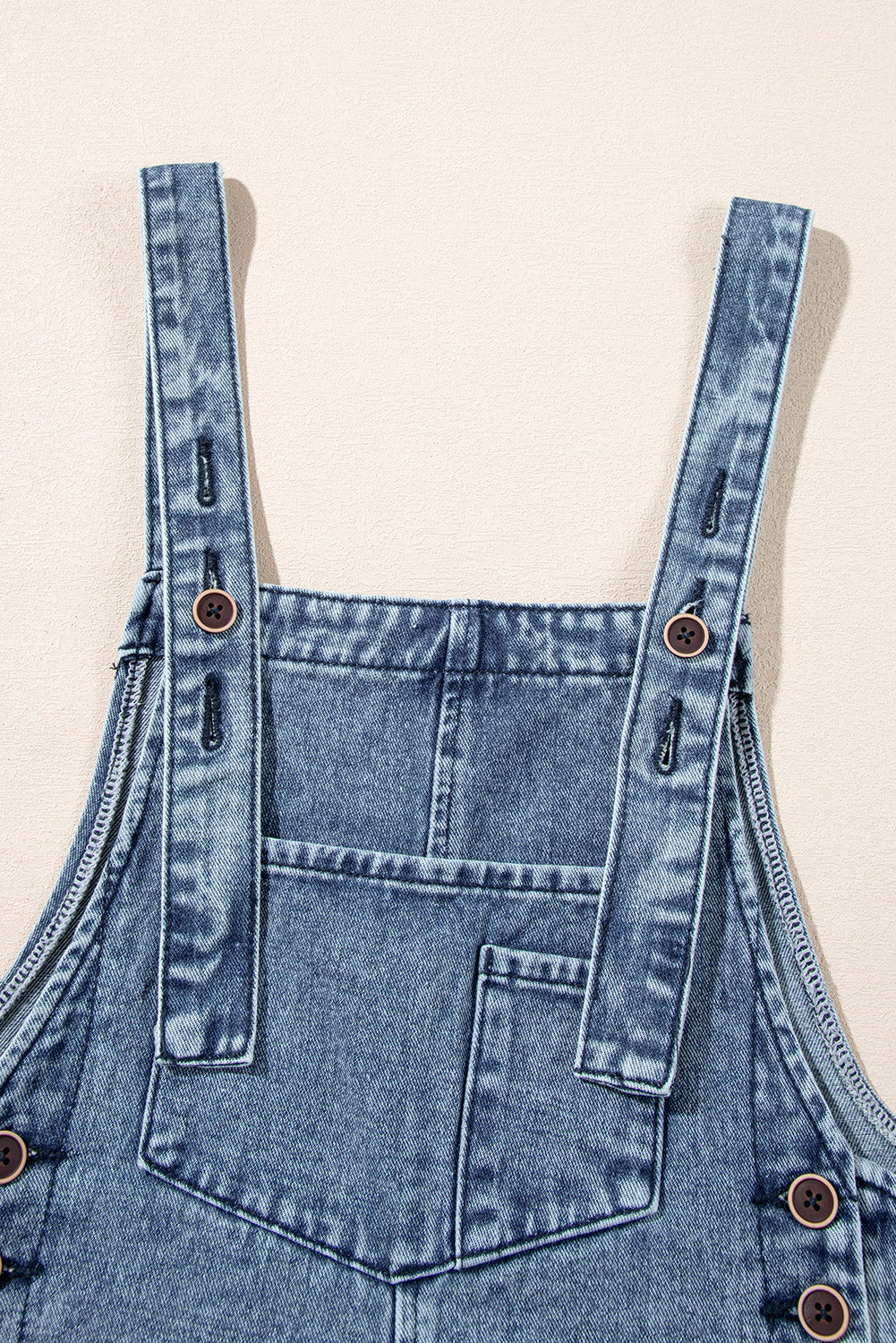 Stone Blue Distressed Bib Pocket Wide Leg Denim Overall