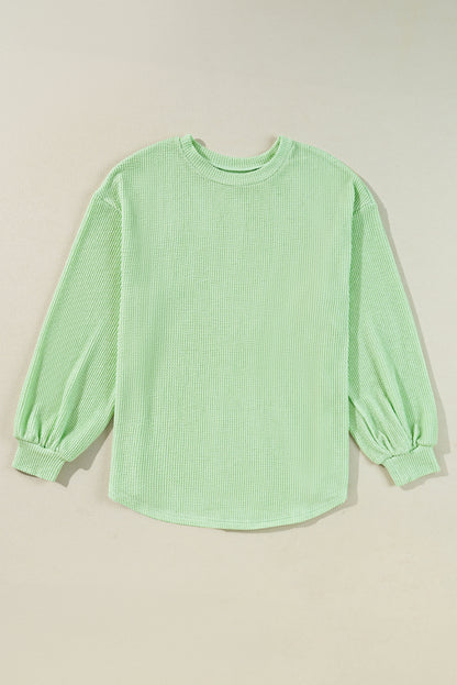 Moonlight Jade Solid Cord Ribbed Drop Shoulder Pullover Top