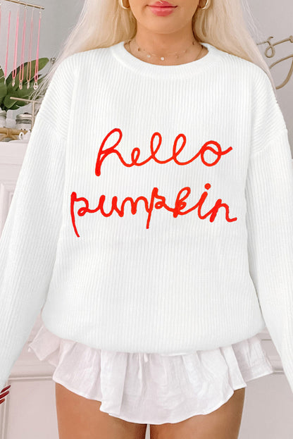 White Hello Pumpkin Graphic Sweater