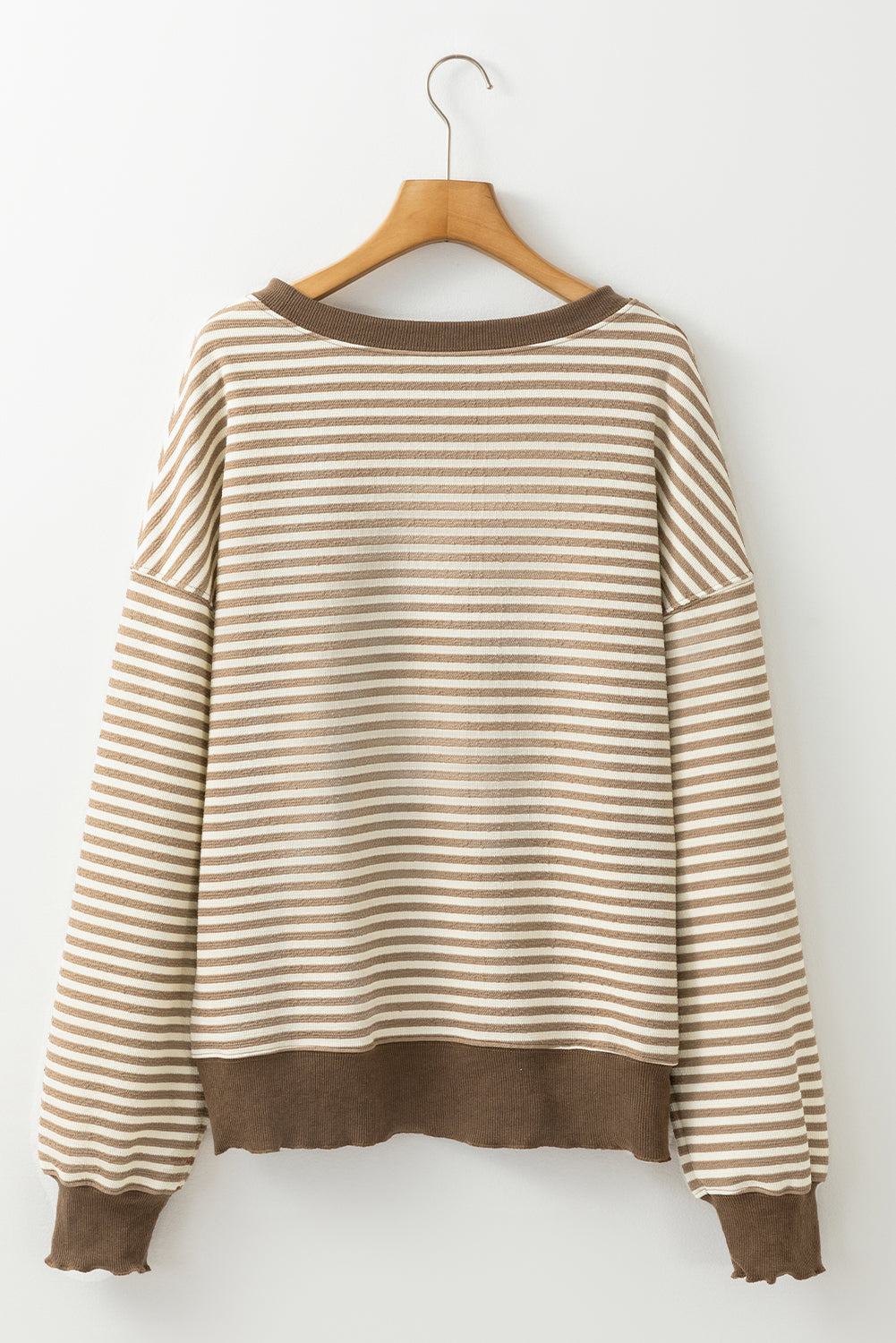 Brown Stripe Loose Drop Shoulder Long Sleeve Top