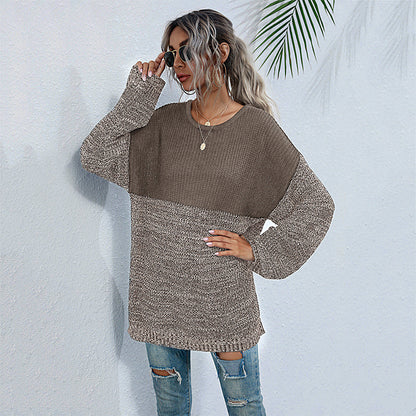 Women's Mid-Length Long Sleeve Knitted Crewneck Sweatshirt