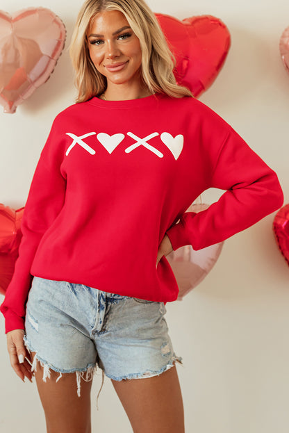 Red Puff XOXO Print Valentines Heart Sweatshirt