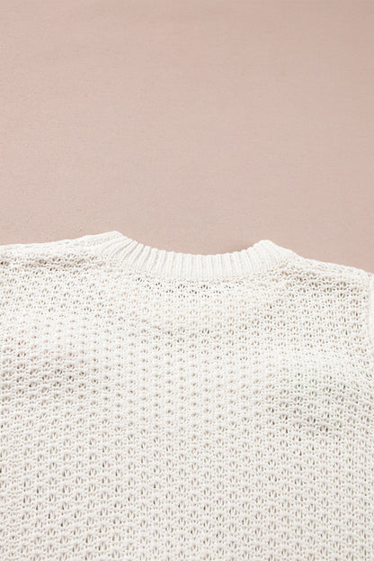 White Colorful Bow Knit Mock Neck Short Sleeve Sweater