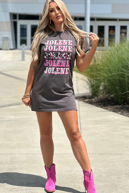 Dark Grey JOLENE Graphic Crewneck Tunic T Shirt