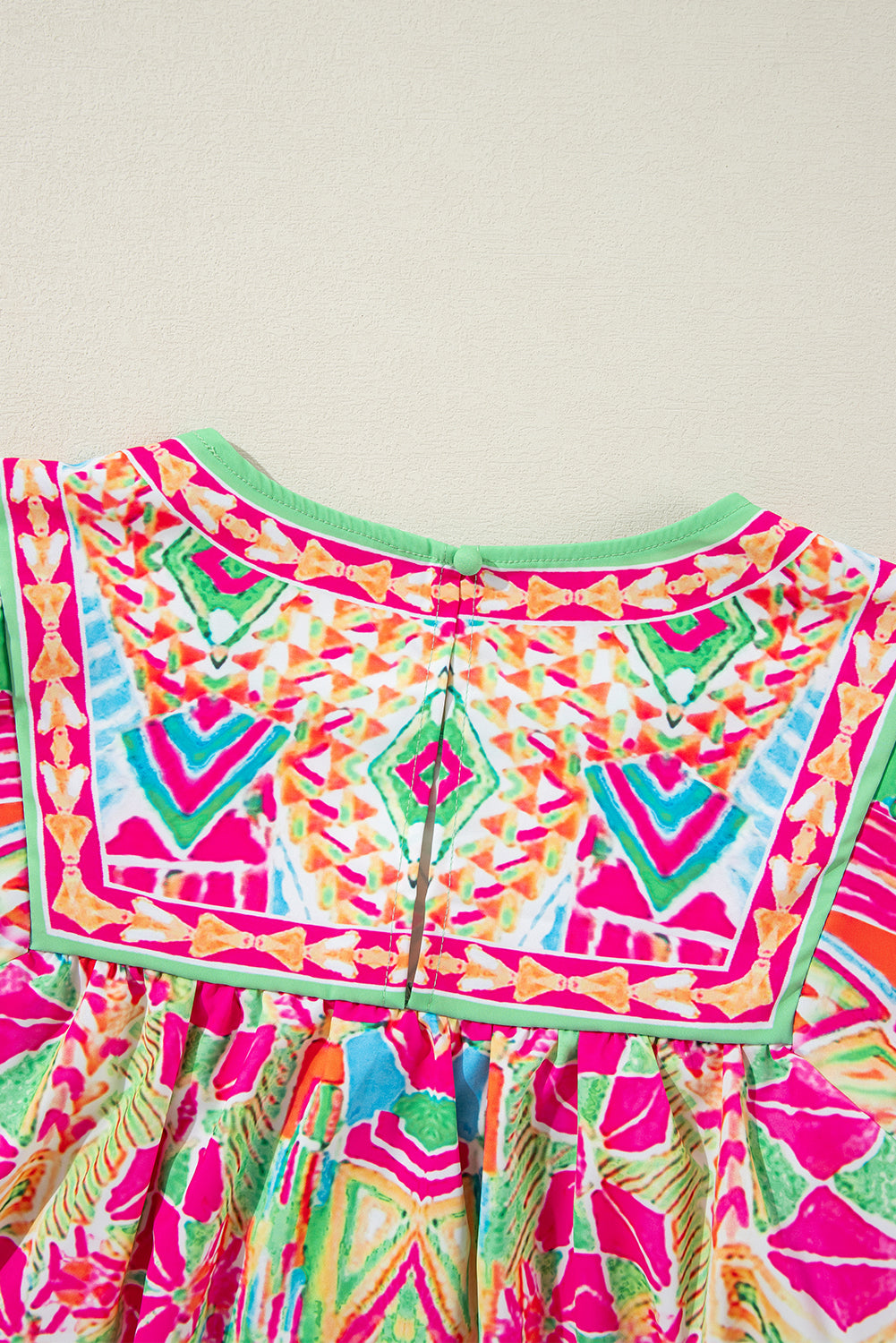 Orange Geometric Print Long Sleeve Keyhole Back Blouse