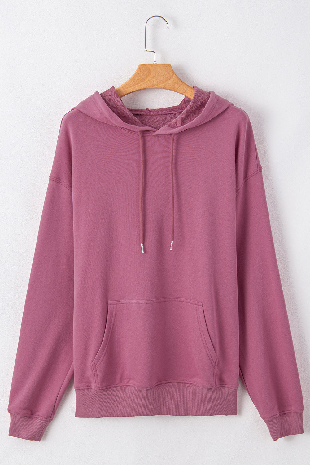 Valerian Solid Kangaroo Pocket Drawstring Loose Fit Hoodie