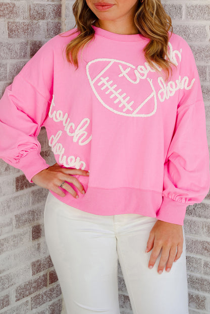 Pink Touch Down Rugby Football Embroidered Plus Size Sweatshirt