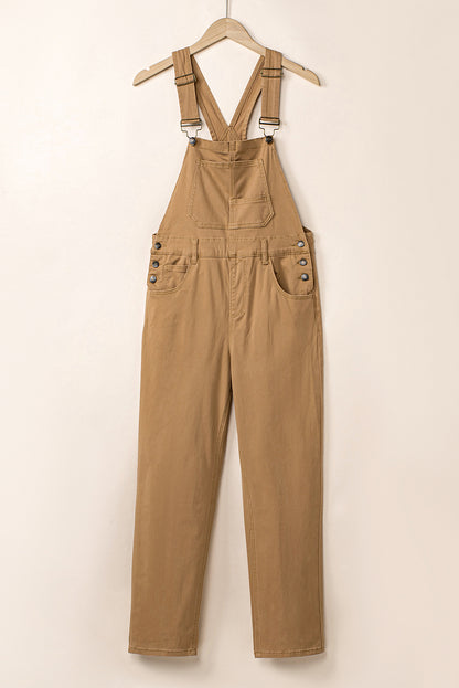 Khaki Vintage Multi Pockets Buckle Strap Cargo Denim Overalls