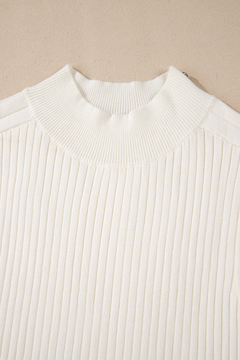 White Ribbed Knit High Neck Sweater Vest