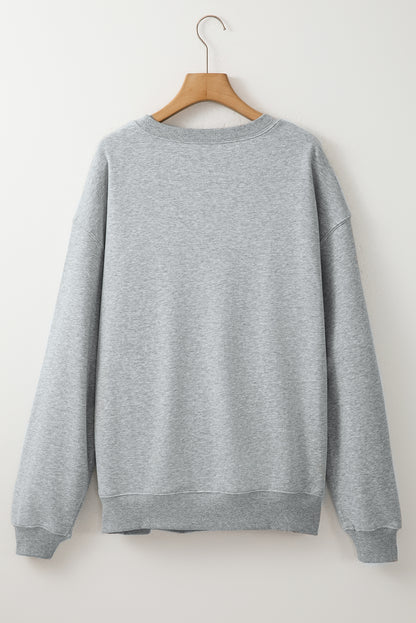 Light Grey Solid Loose Crew Neck Fleece Sweatshirt