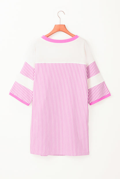 Phalaenopsis Striped Patchwork Three Quarters Sleeve Loose Mini Dress