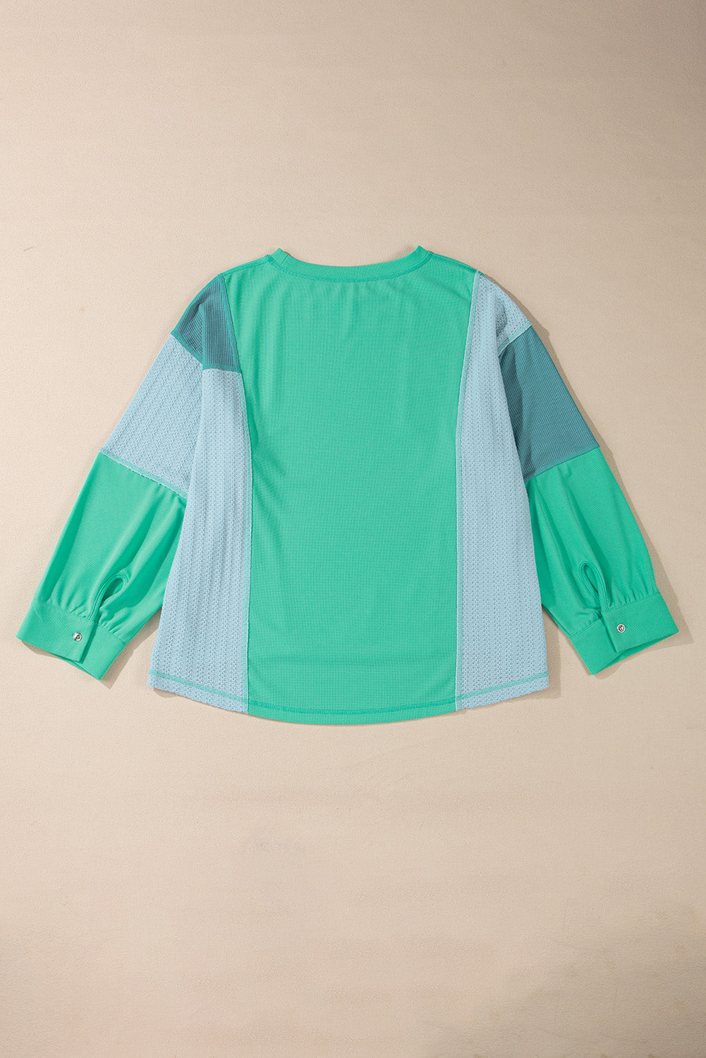 Green Colorblock Stitching Patchwork Buttoned Long Sleeve Top