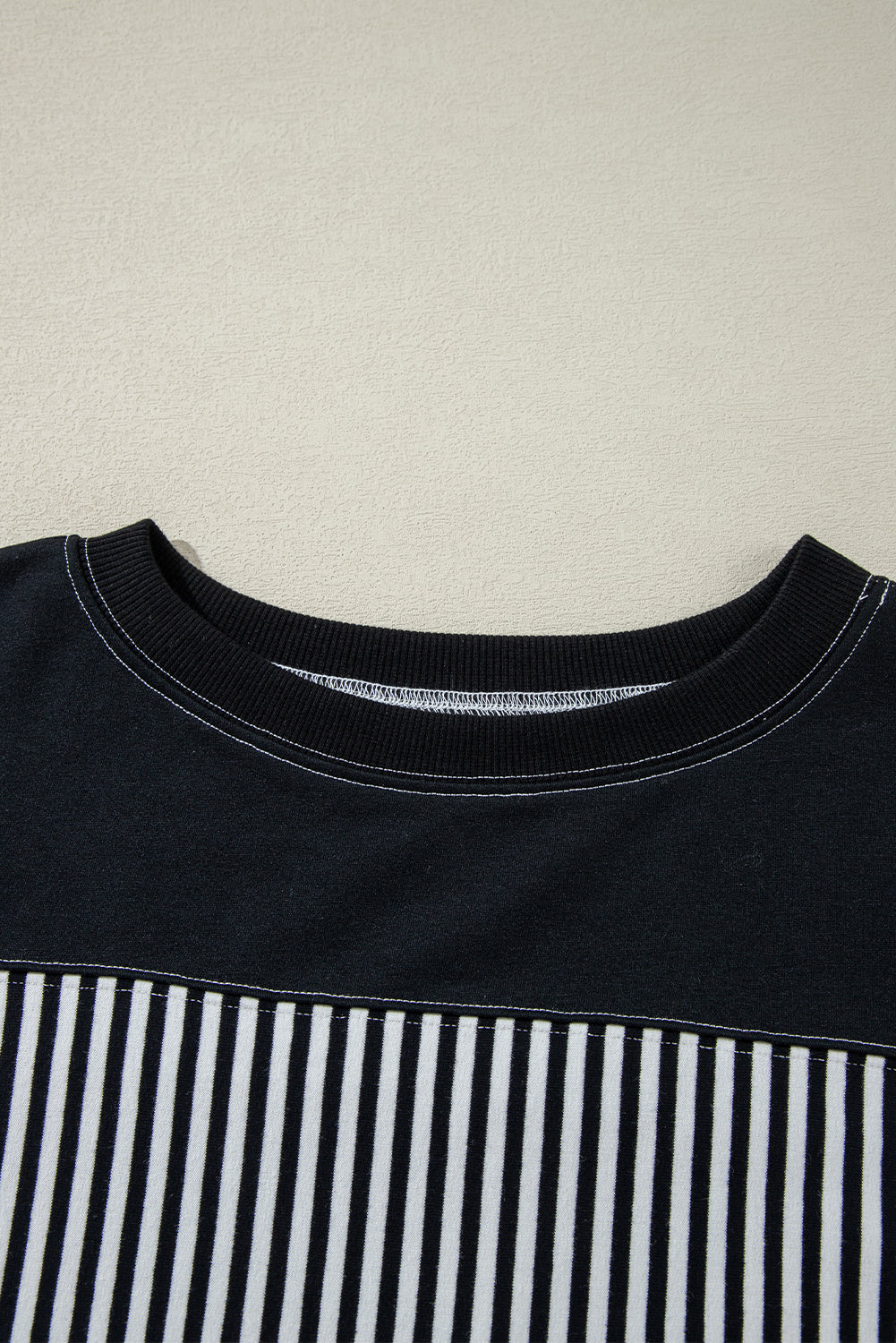 Black white Striped Patchwork 3/4 Sleeve Casual Top