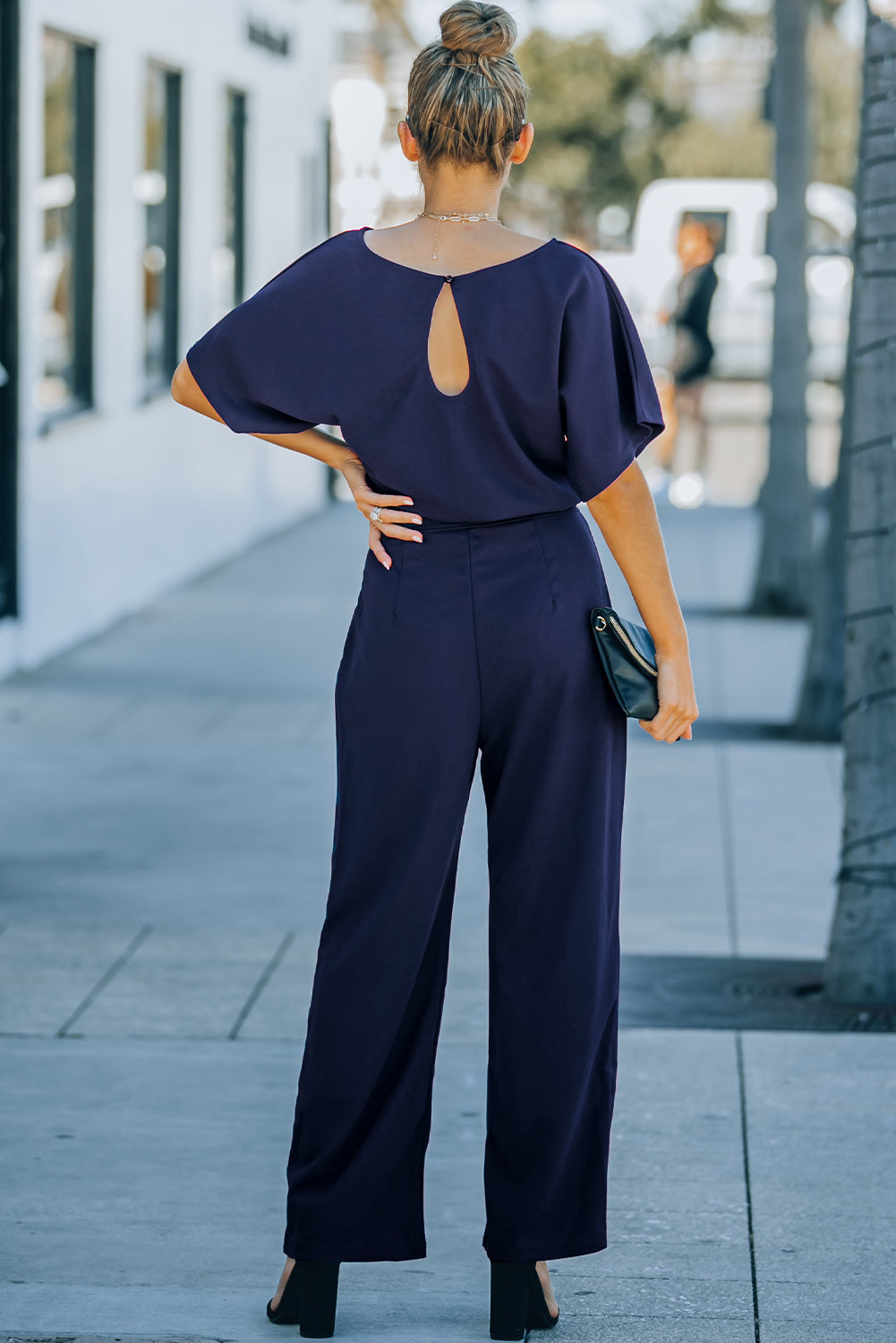 Blue Oh So Glam Belted Wide Leg Jumpsuit