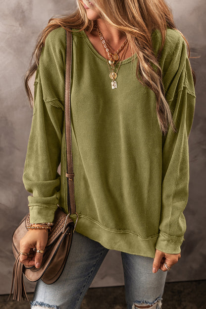 Jungle Green Textured Seamed Drop Sleeve Sweatshirt