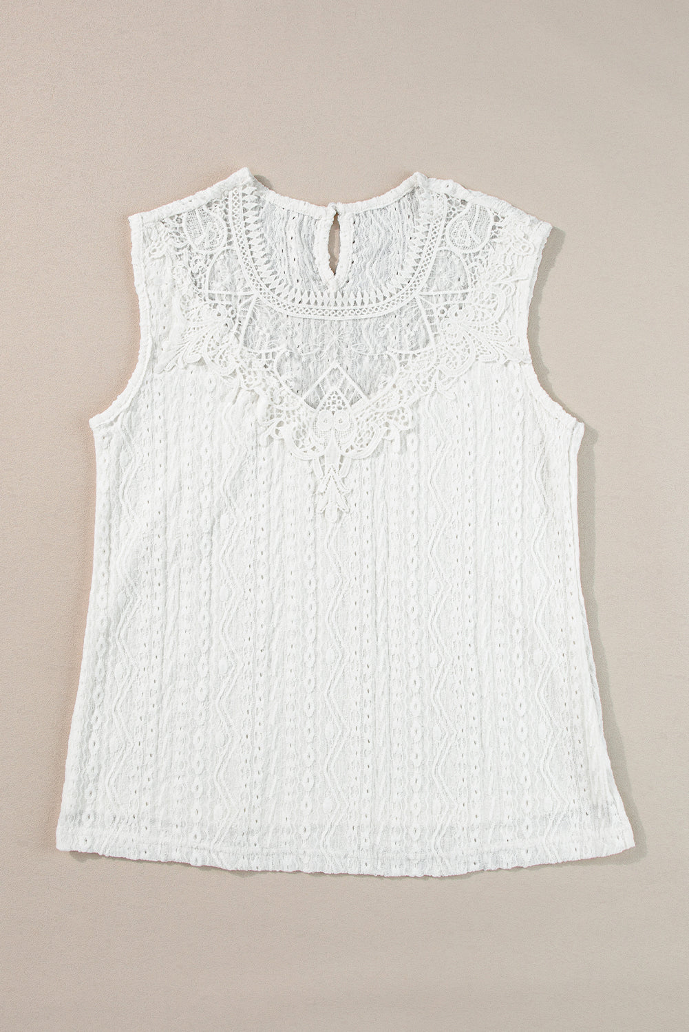 White Guipure Lace Crochet Keyhole Back Tank Top