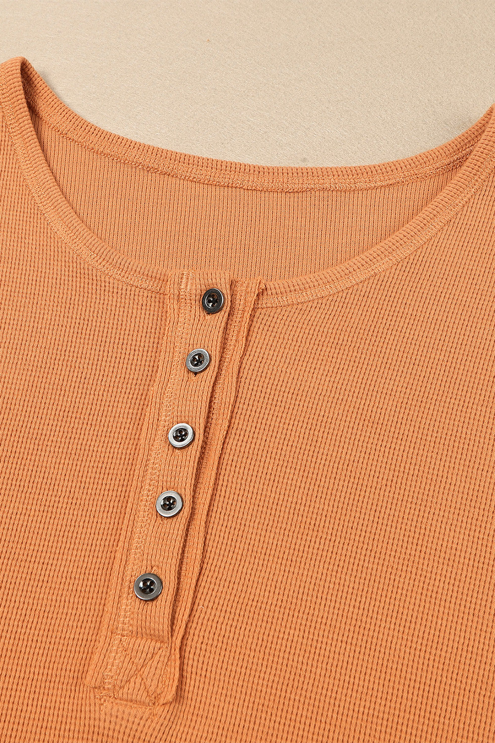 Orange Waffle Knit Henley Top