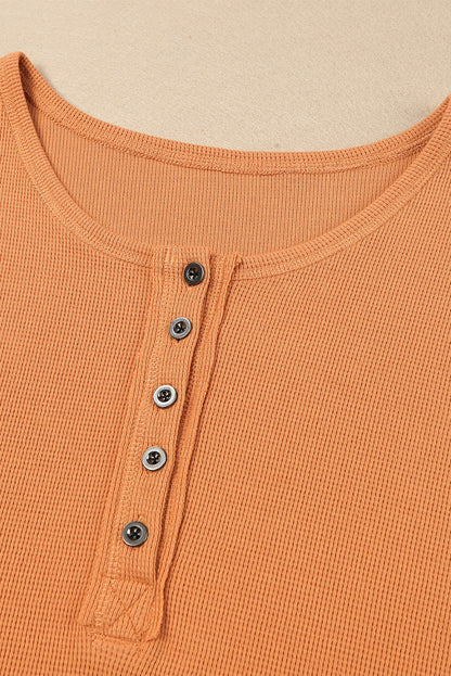 Orange Waffle Knit Henley Top