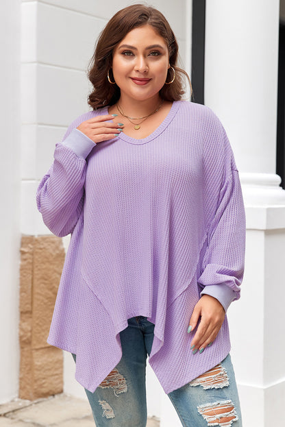 Orchid Petal Plus Size Waffle Knit Exposed Seam Flowy Top