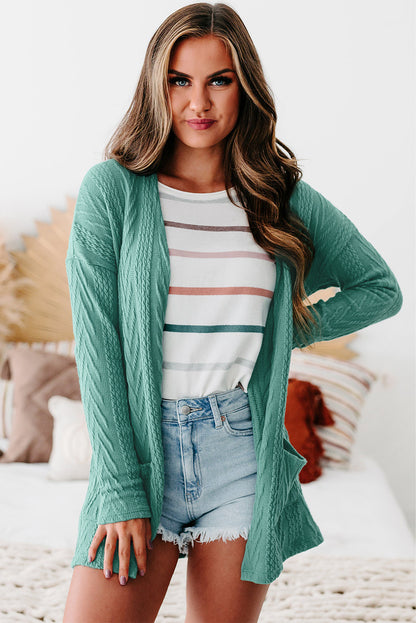 Canton Solid Textured Open Front Cardigan with Pocket