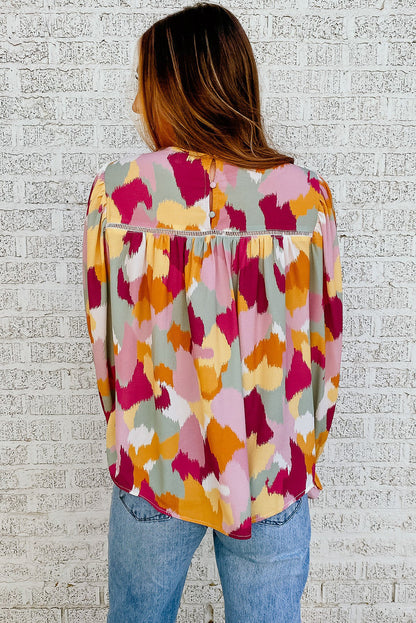 Multicolor Abstract Printed Long Sleeve Blouse