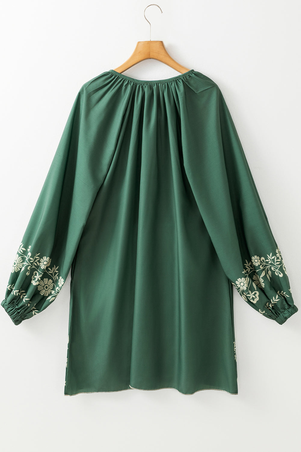 Mist Green Tie Neck Boho Floral Pattern Puff Sleeve Shift Dress