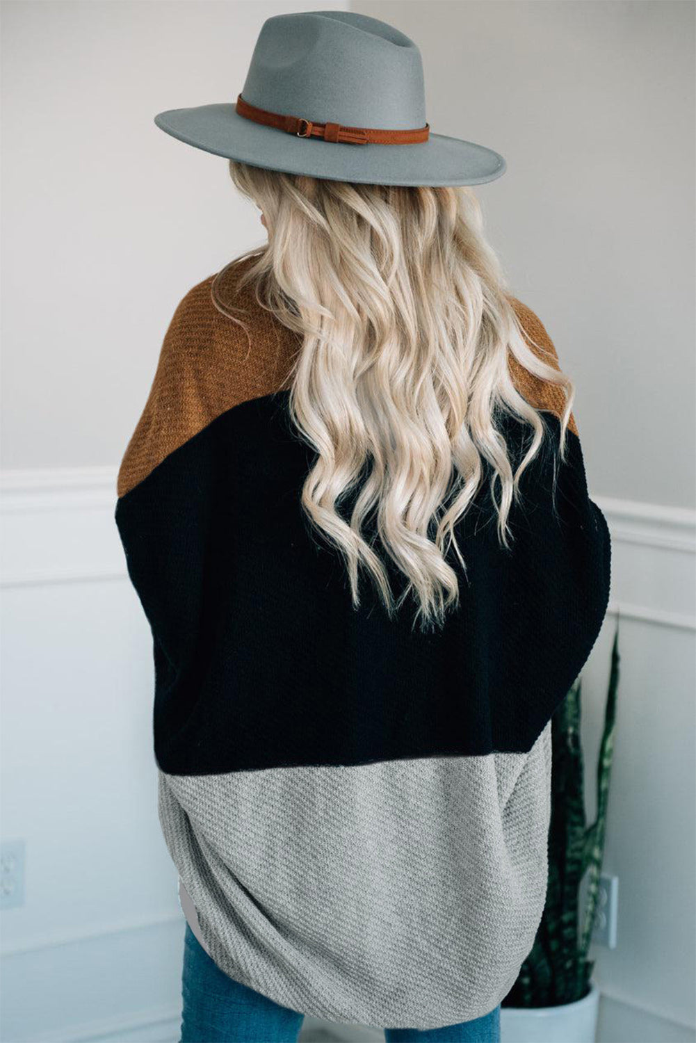 Brown Neutral Colorblock Drapey Cardigan