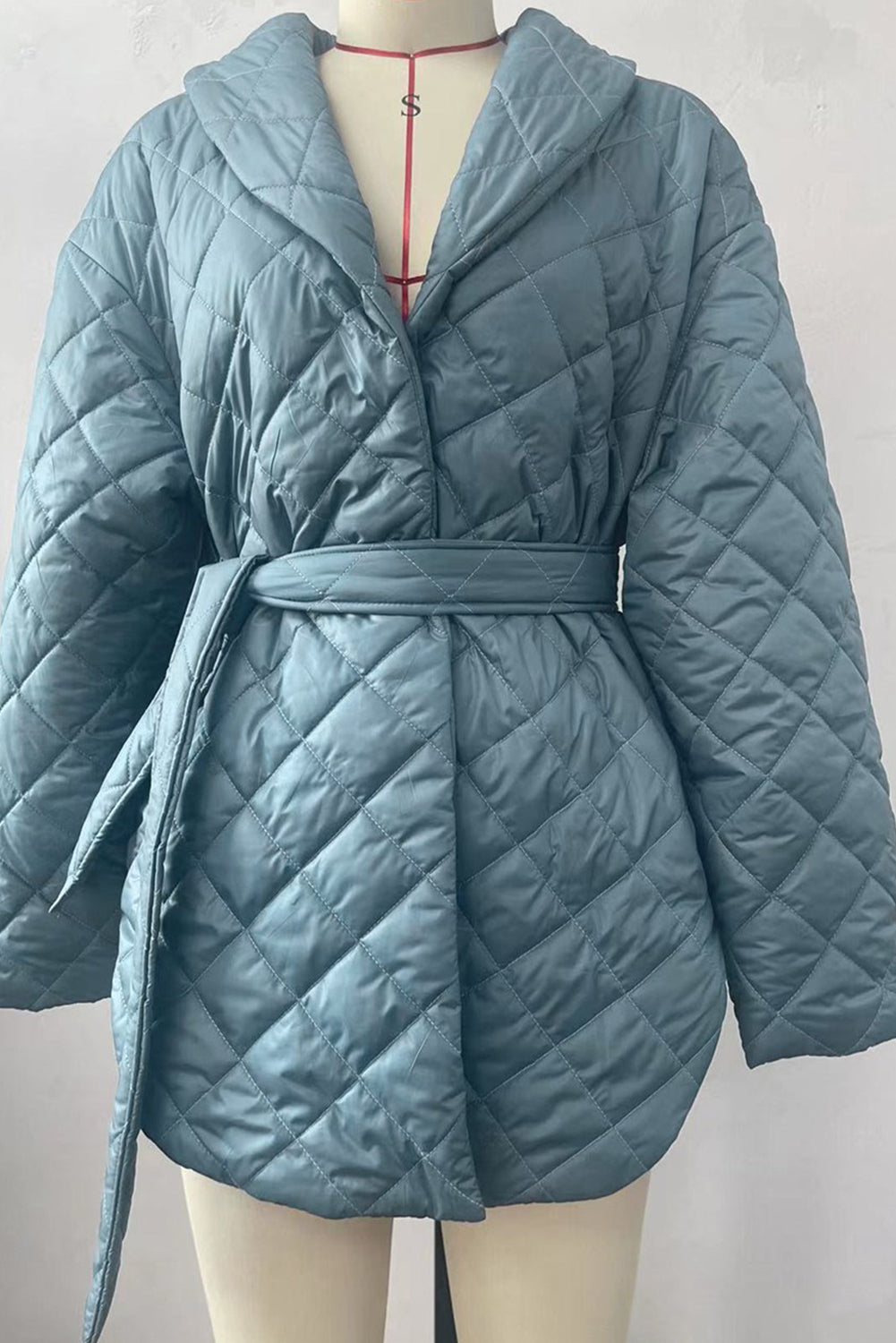 Canton Lapel Collar Belted Quilted Long Puffer Coat