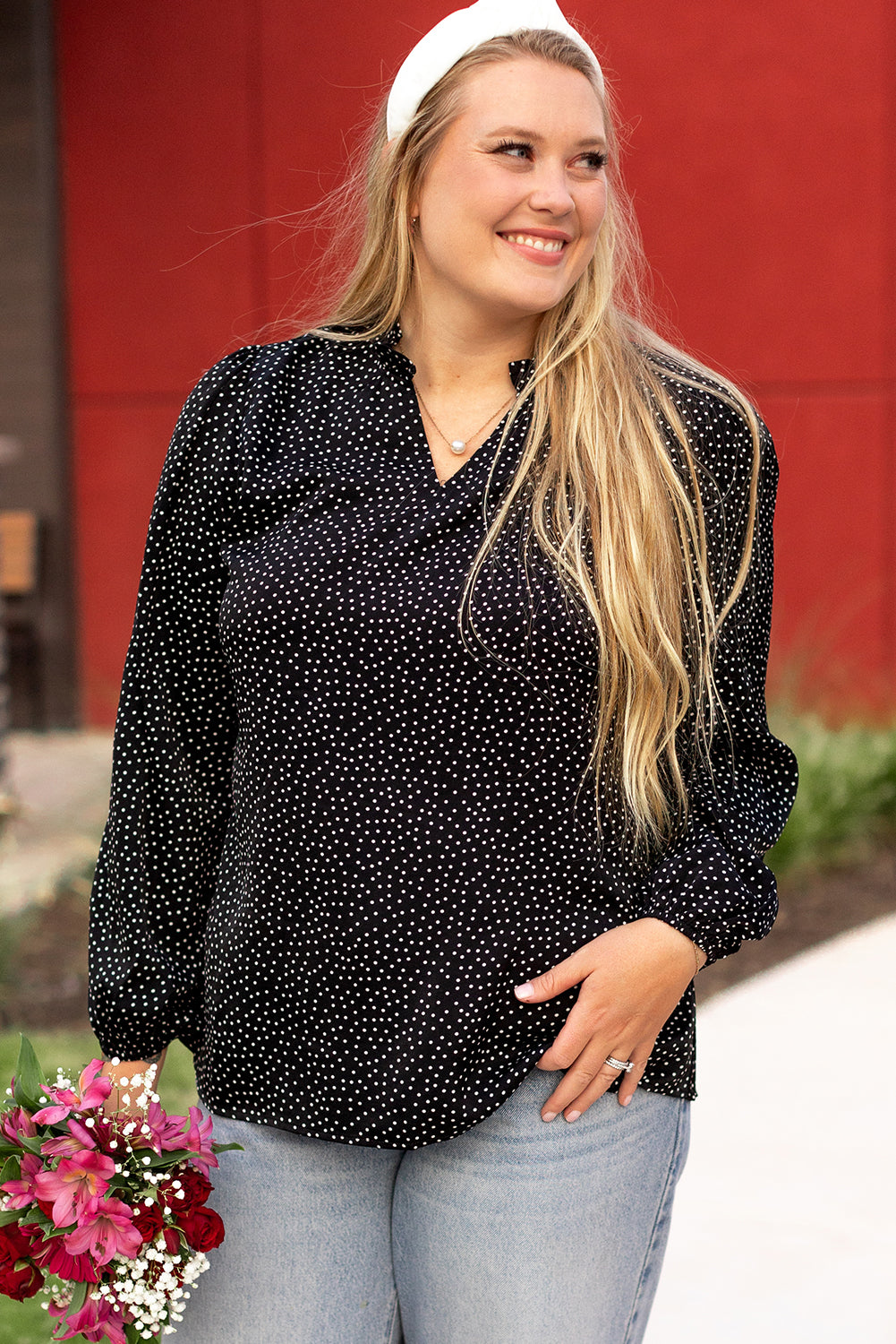 Black Plus Size Leopard Print Notch V Neck Blouse